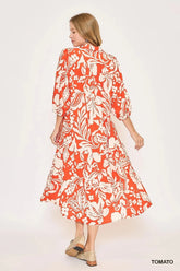 Umgee Floral Print Tiered Midi Dress